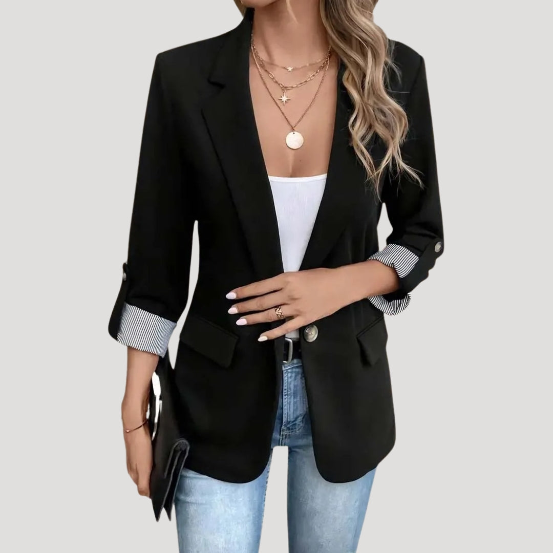 Liesbeth | Zwarte Dames Blazer Met Oprolbare Mouwen Voor Zomer 5