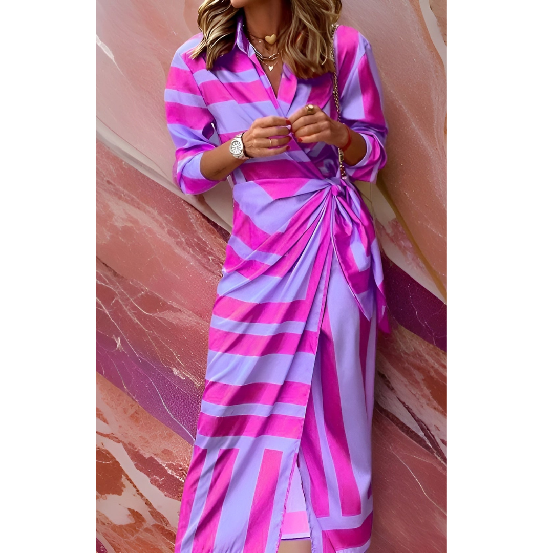 Sophie | Elegante Wikkeljurk Dames met Verstelbare Taille en Gestreepte Print 6