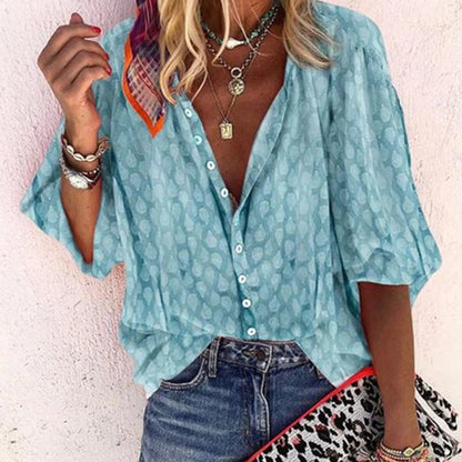 Emma | Casual Bedrukte Blouse Dames met Knoopsluiting voor Zomer 0