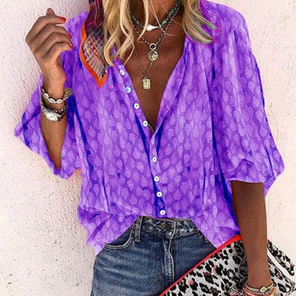 Emma | Casual Bedrukte Blouse Dames met Knoopsluiting voor Zomer 2