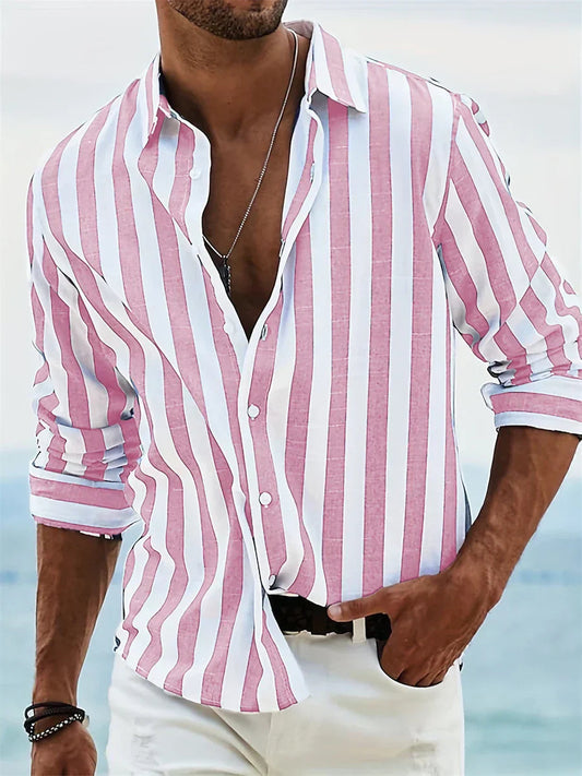 Jasper | Gestreept Heren Overhemd Lange Mouw voor Zomerlook met Knoopsluiting 0