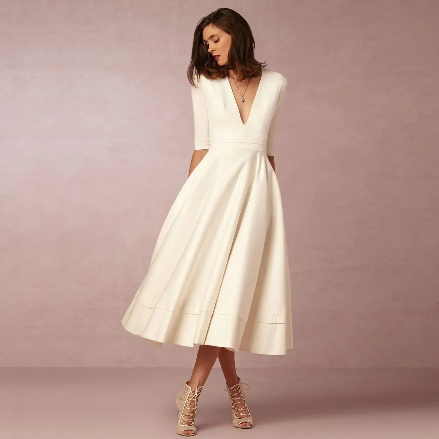 Lara | Elegante Midi-jurk voor Dames in Ivoor voor Zomeroutfits 1