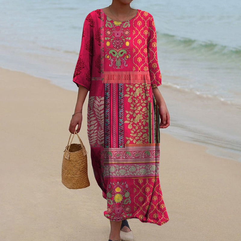 Lara | Lange Zomerjurk met Etnische Boheemse Print voor Dames 0