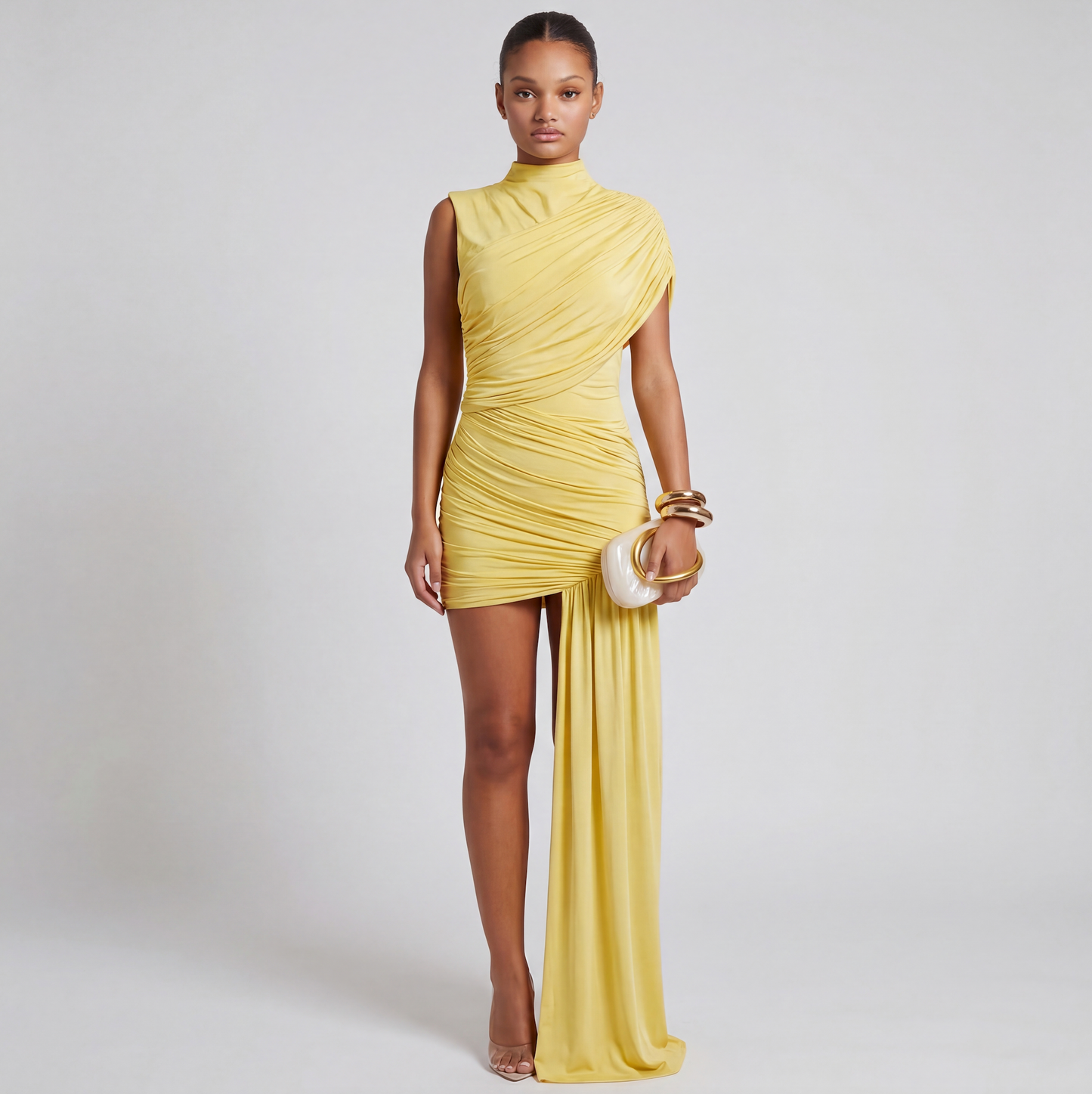 Lara | Zwarte Mini Jurk met Hoge Hals en Off-Shoulder voor Vrouwen 1