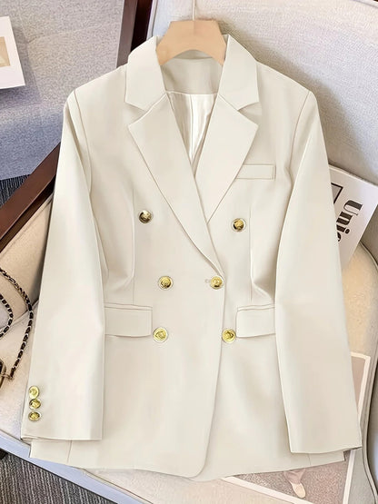 Lena | Lange Zwarte Dames Blazer Met Dubbele Rij Knopen Voor Winter 1