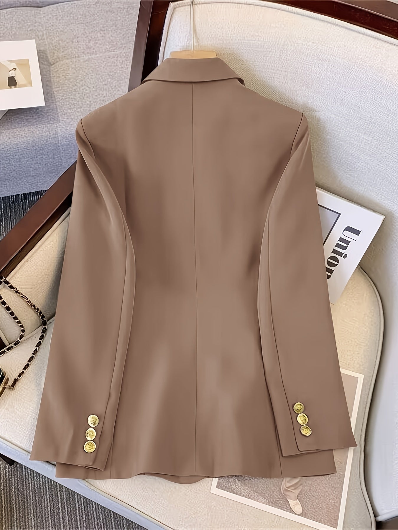 Lena | Lange Zwarte Dames Blazer Met Dubbele Rij Knopen Voor Winter 5