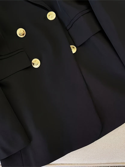 Lena | Lange Zwarte Dames Blazer Met Dubbele Rij Knopen Voor Winter 6