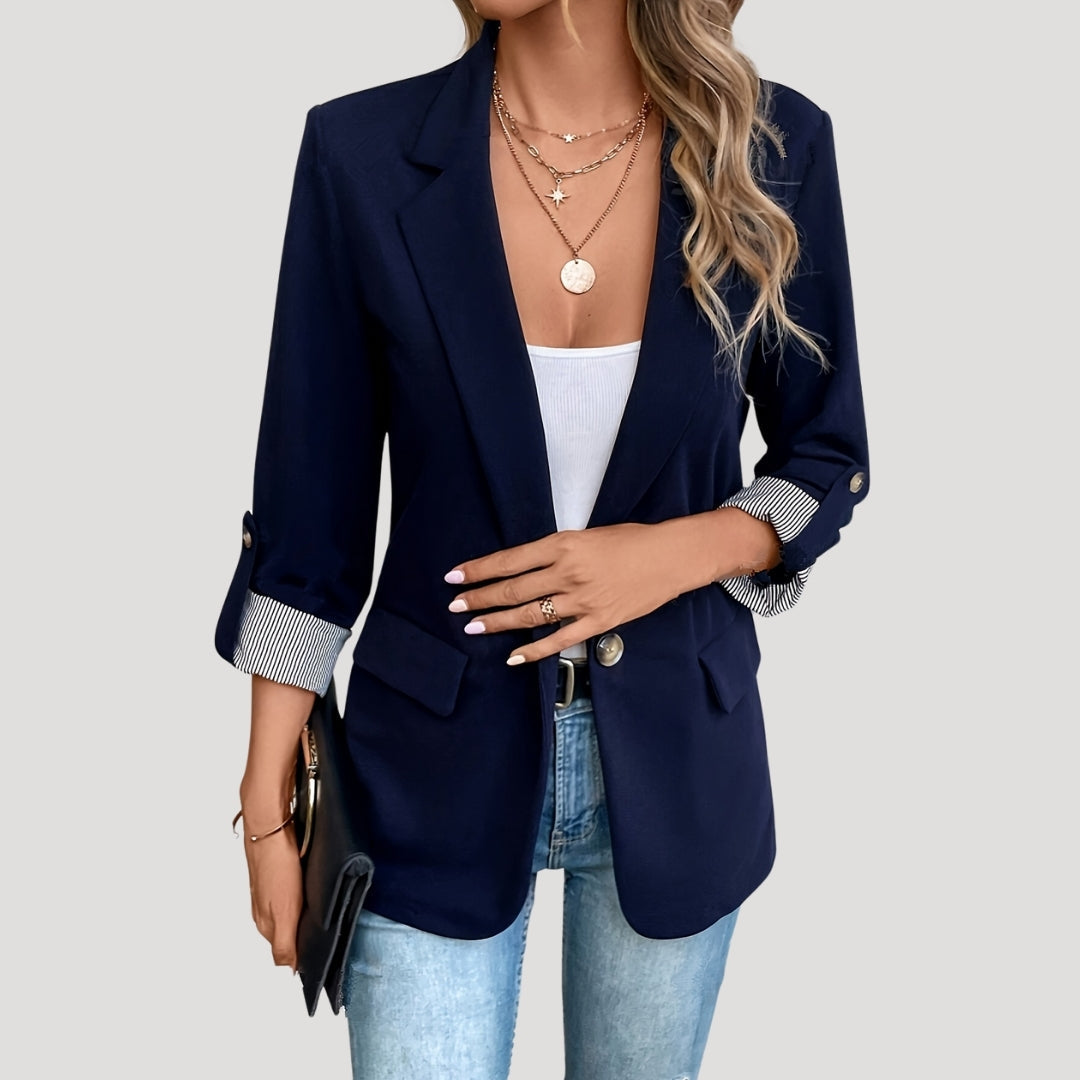 Liesbeth | Zwarte Dames Blazer Met Oprolbare Mouwen Voor Zomer 0
