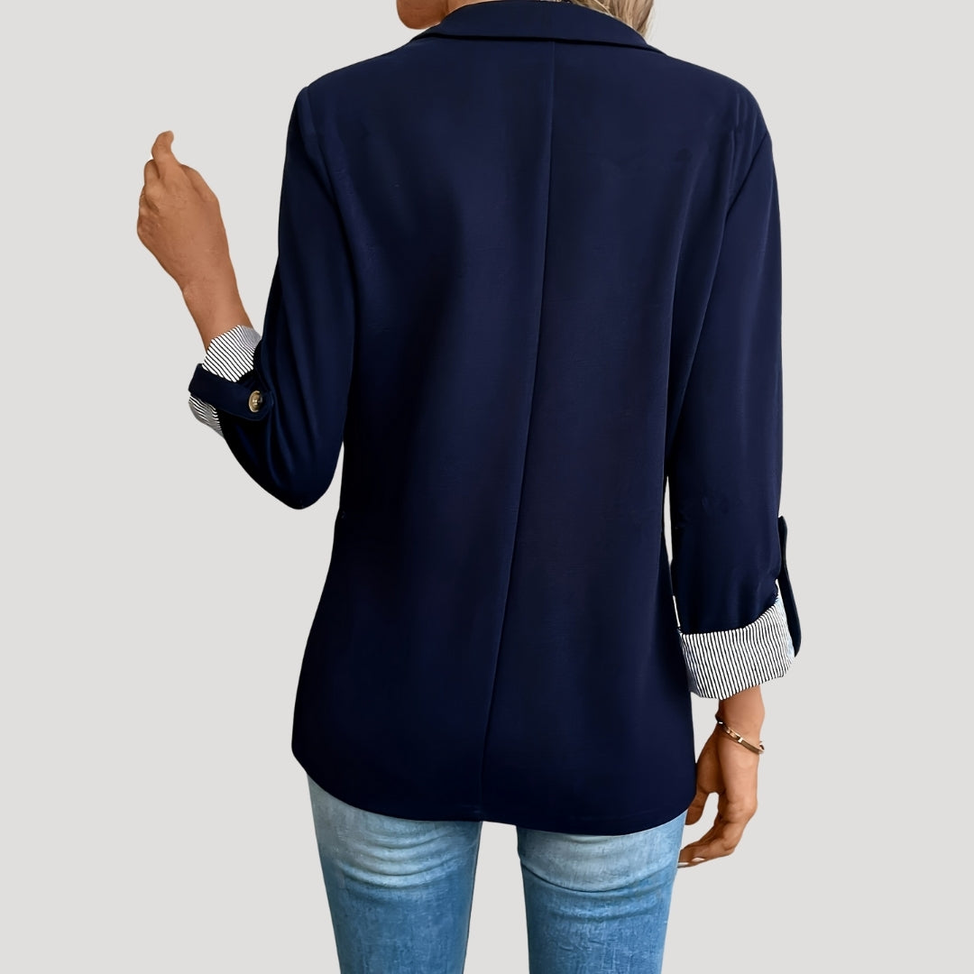 Liesbeth | Zwarte Dames Blazer Met Oprolbare Mouwen Voor Zomer 1
