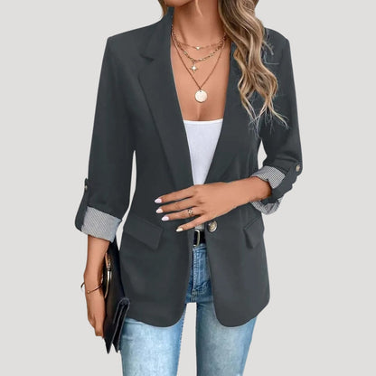 Liesbeth | Zwarte Dames Blazer Met Oprolbare Mouwen Voor Zomer 4