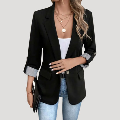 Liesbeth | Zwarte Dames Blazer Met Oprolbare Mouwen Voor Zomer 5