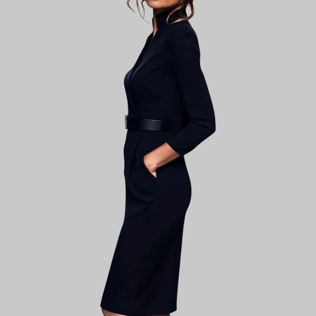 Lotte | Elegante Midi Jurk Dames met Lange Mouwen en Tailleband 1