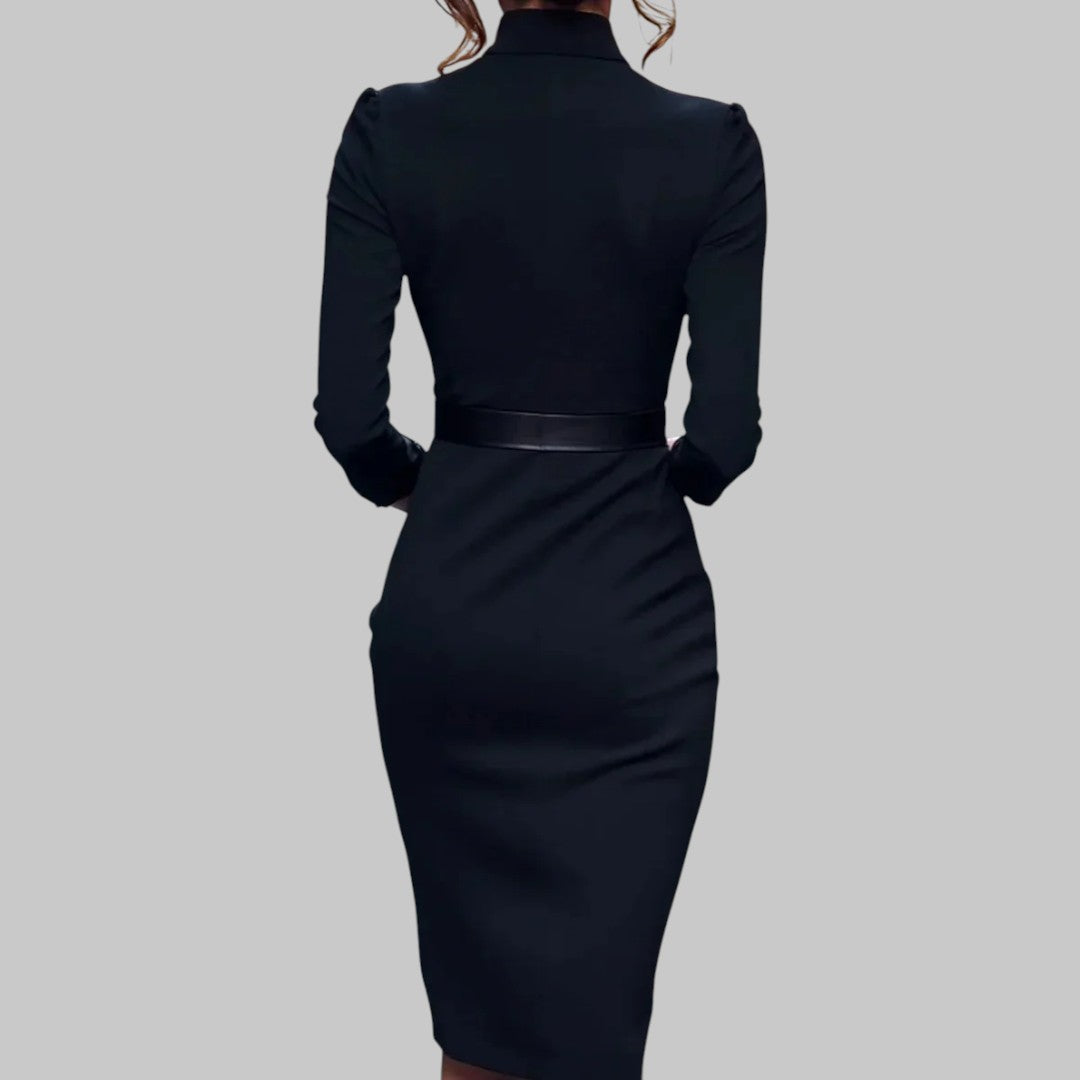 Lotte | Elegante Midi Jurk Dames met Lange Mouwen en Tailleband 2