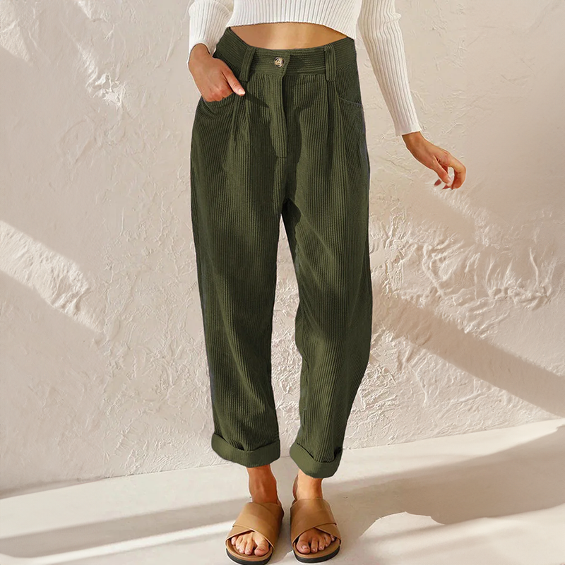Lotte | Groene Damesbroek Hoge Taille met Wijde Pijpen voor Zomer 6