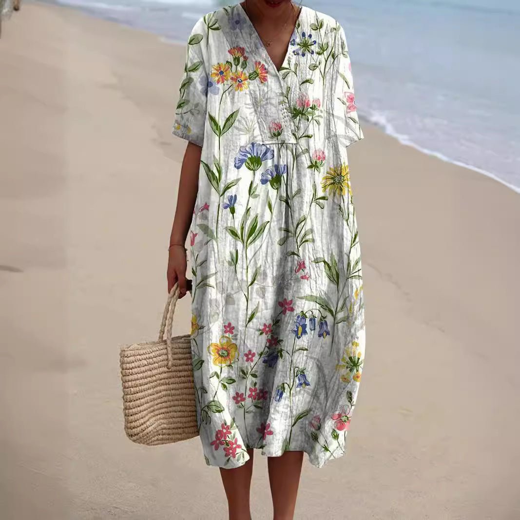 Lotte | Zomerjurk Dames Met Bloemenprint en V-Hals Knielengte 1