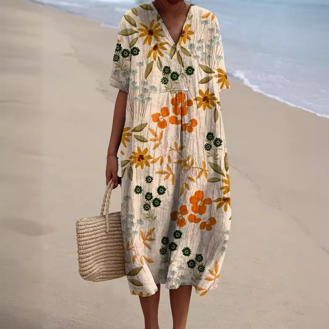 Lotte | Zomerjurk Dames Met Bloemenprint en V-Hals Knielengte 2