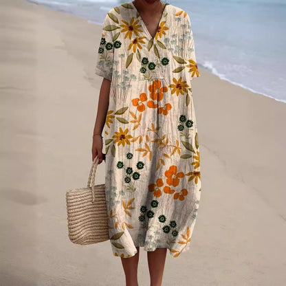 Lotte | Zomerjurk Dames Met Bloemenprint en V-Hals Knielengte 2