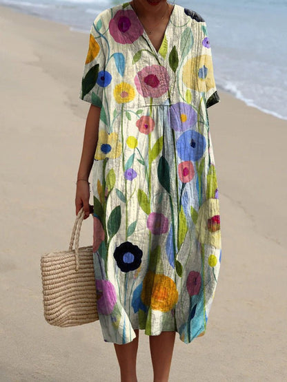 Lotte | Zomerjurk Dames Met Bloemenprint en V-Hals Knielengte 3