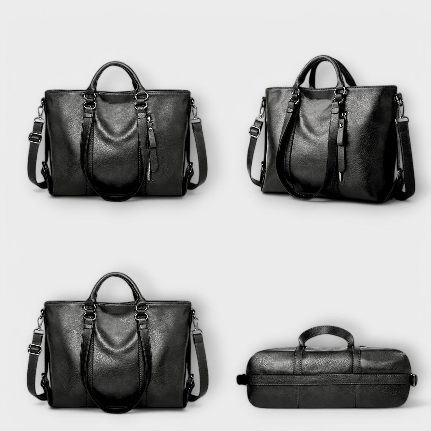 Lotte | Zwarte Leren Schoudertas Dames Met Professioneel Gestructureerd Silhouet 3