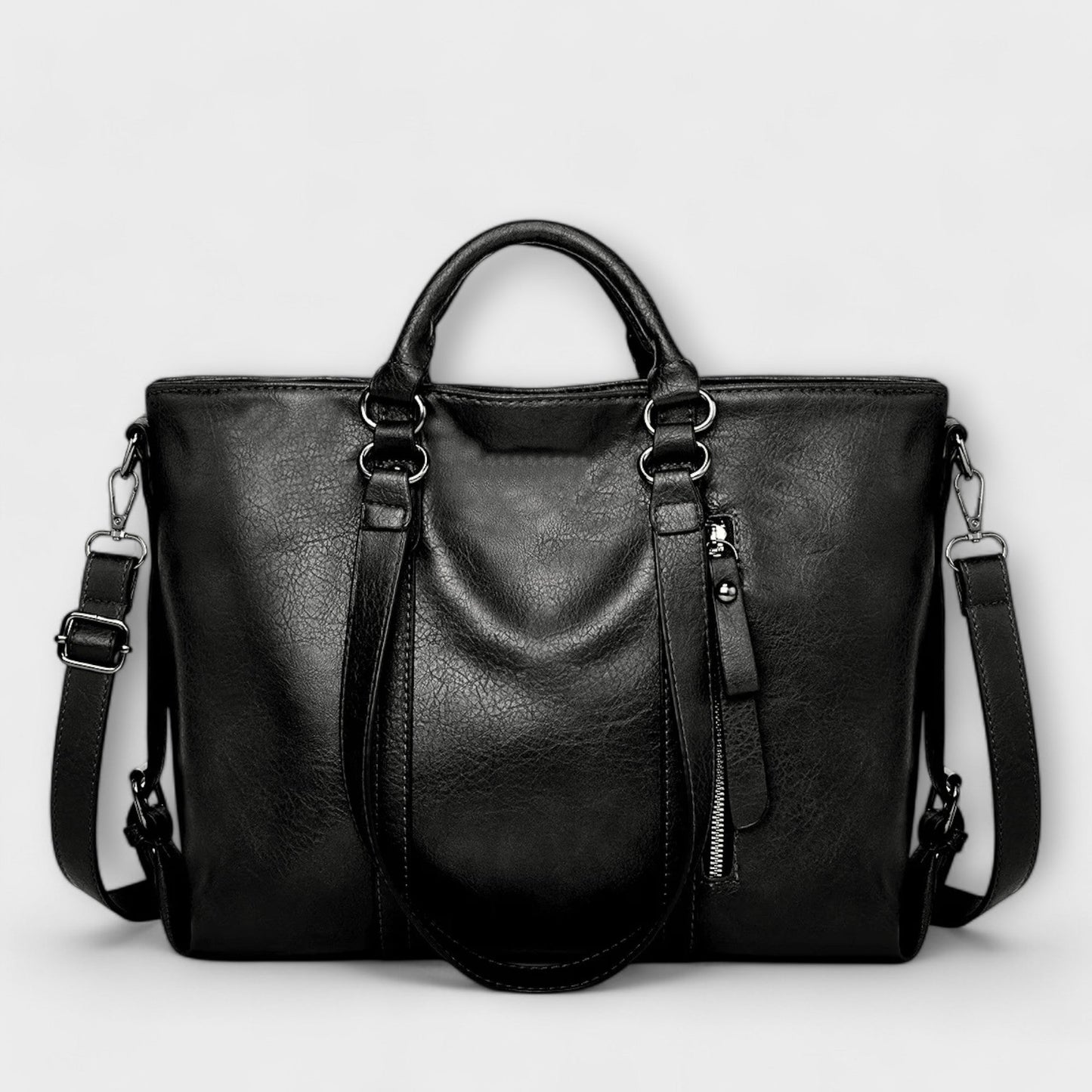 Lotte | Zwarte Leren Schoudertas Dames Met Professioneel Gestructureerd Silhouet 6