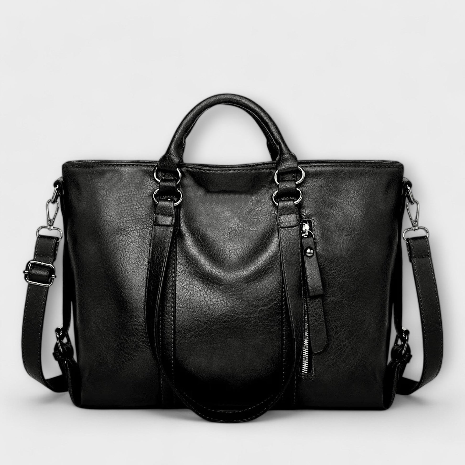 Lotte | Zwarte Leren Schoudertas Dames Met Professioneel Gestructureerd Silhouet 6