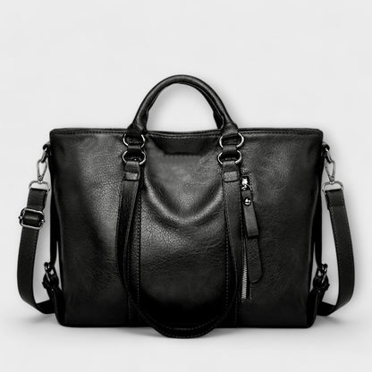 Lotte | Zwarte Leren Schoudertas Dames Met Professioneel Gestructureerd Silhouet 6