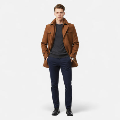 Luca | Bruine Heren Trenchcoat van Wol met Dubbele Kraag voor Mannen 1