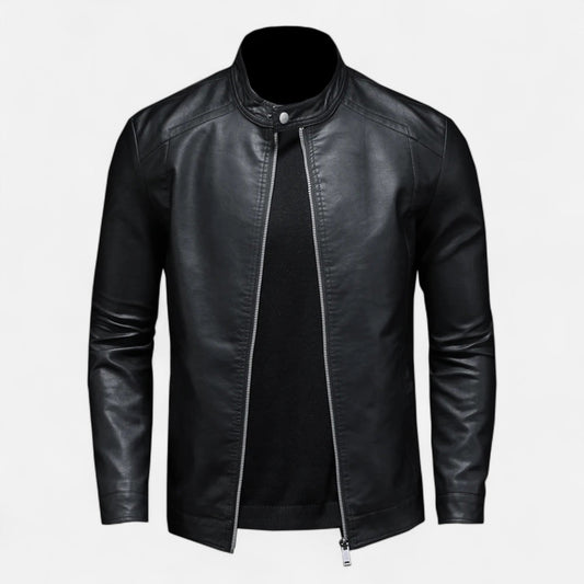 Luca | Leren Slim-Fit Bikerjack voor Mannen met Verfijnde Look 0