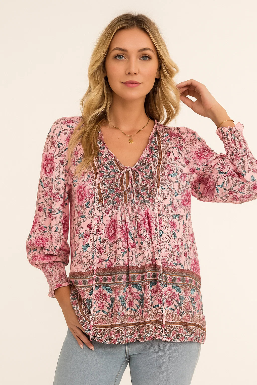 Sophie | Bloemenstrik Shirt met Lantaarnmouwen voor Dames met Ademend Polyester 0