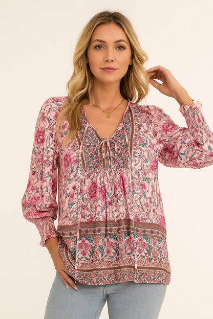 Sophie | Bloemenstrik Shirt met Lantaarnmouwen voor Dames met Ademend Polyester 0