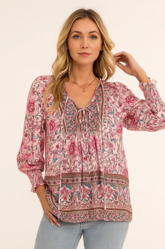 Sophie | Bloemenstrik Shirt met Lantaarnmouwen voor Dames met Ademend Polyester 0