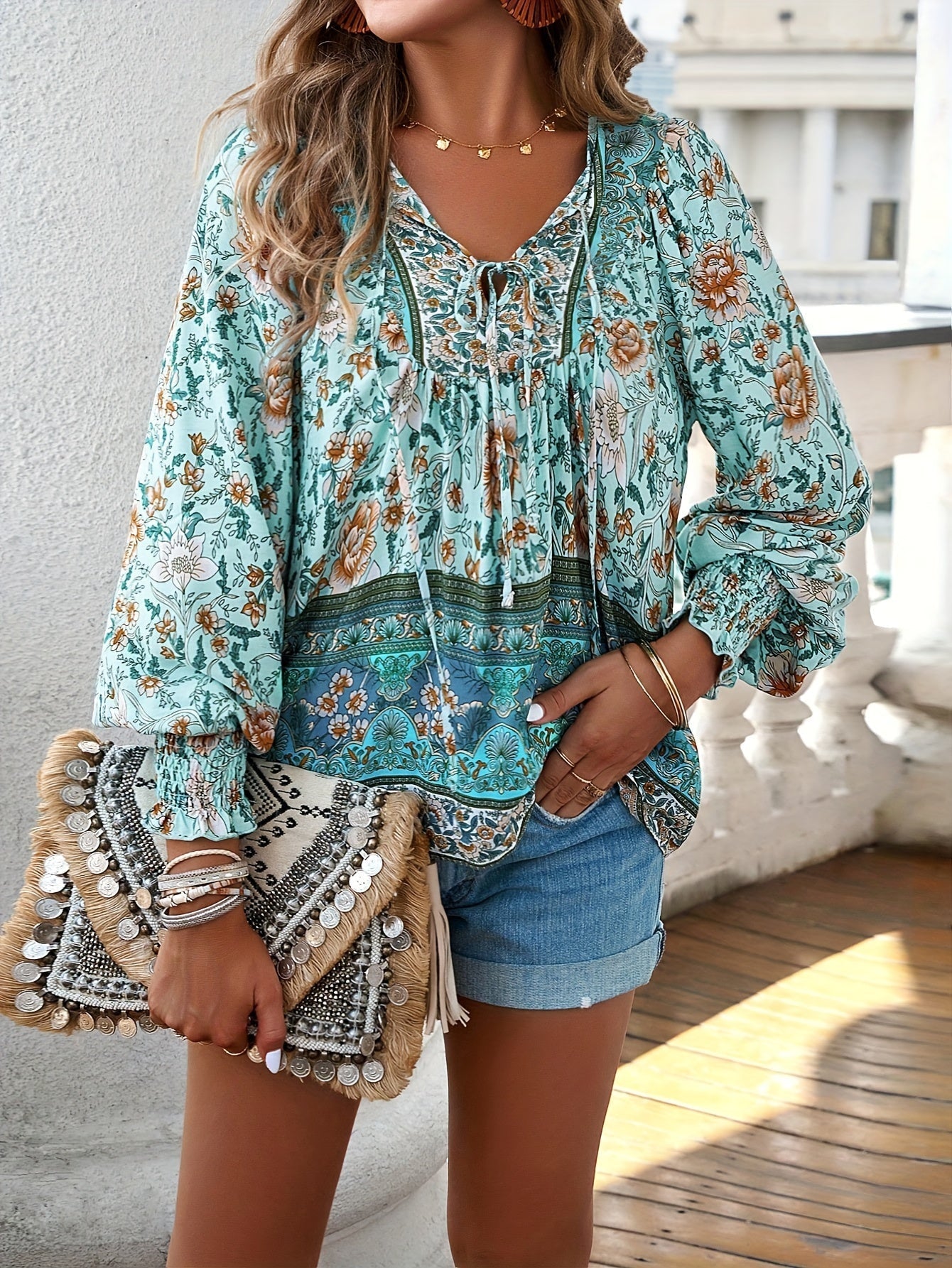 Sophie | Bloemenstrik Shirt met Lantaarnmouwen voor Dames met Ademend Polyester 1