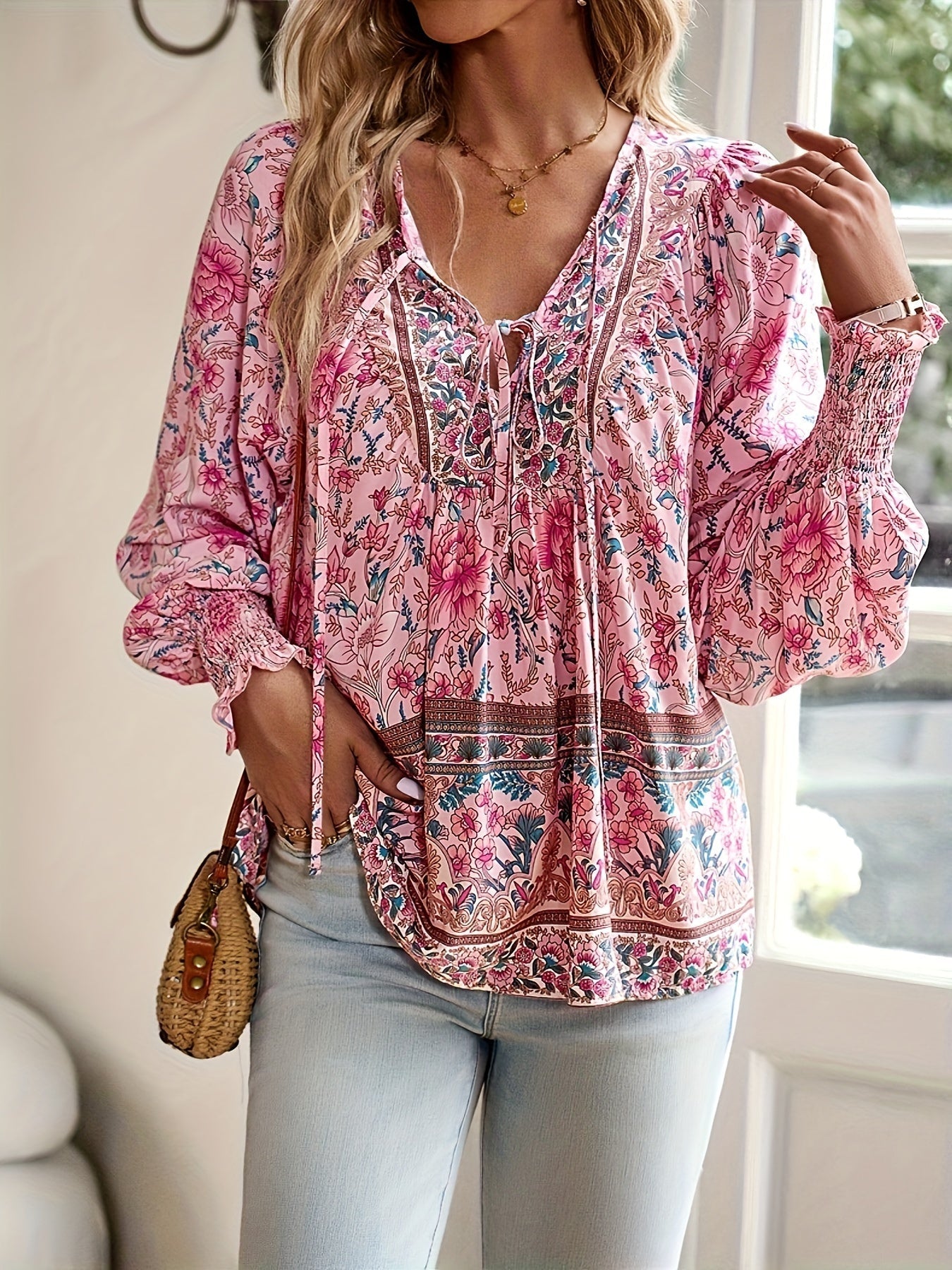 Sophie | Bloemenstrik Shirt met Lantaarnmouwen voor Dames met Ademend Polyester 2