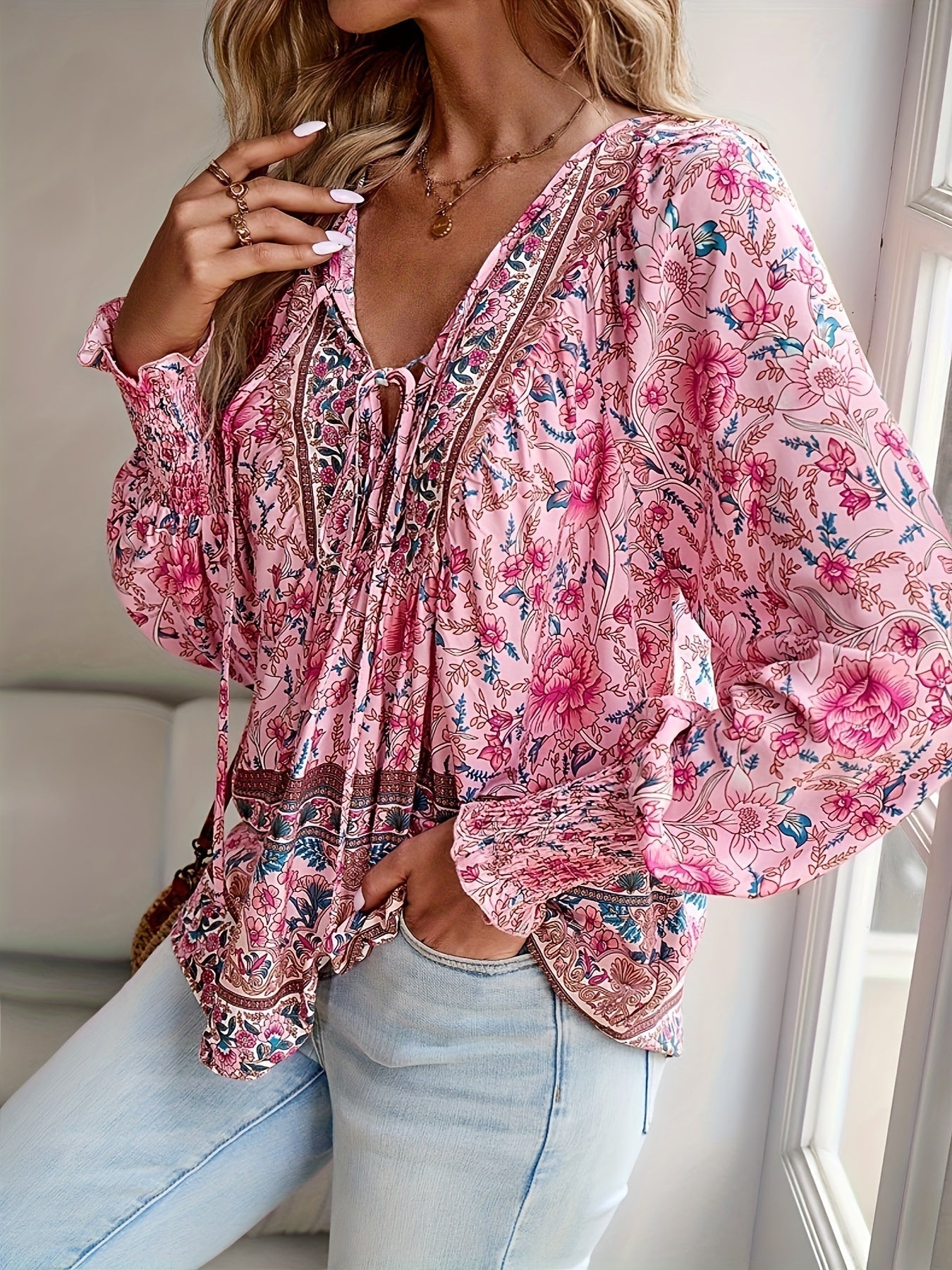 Sophie | Bloemenstrik Shirt met Lantaarnmouwen voor Dames met Ademend Polyester 8