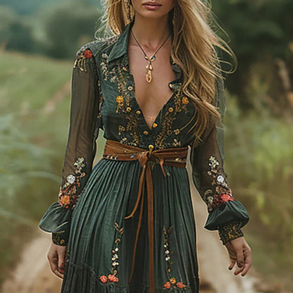 Sophie | Boho Maxi Jurk Met V-hals En Lange Mouwen Voor Dames 1