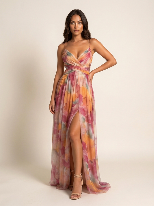 Sophie | Chiffon Maxi Jurk met Watercolor Print voor Dames 0