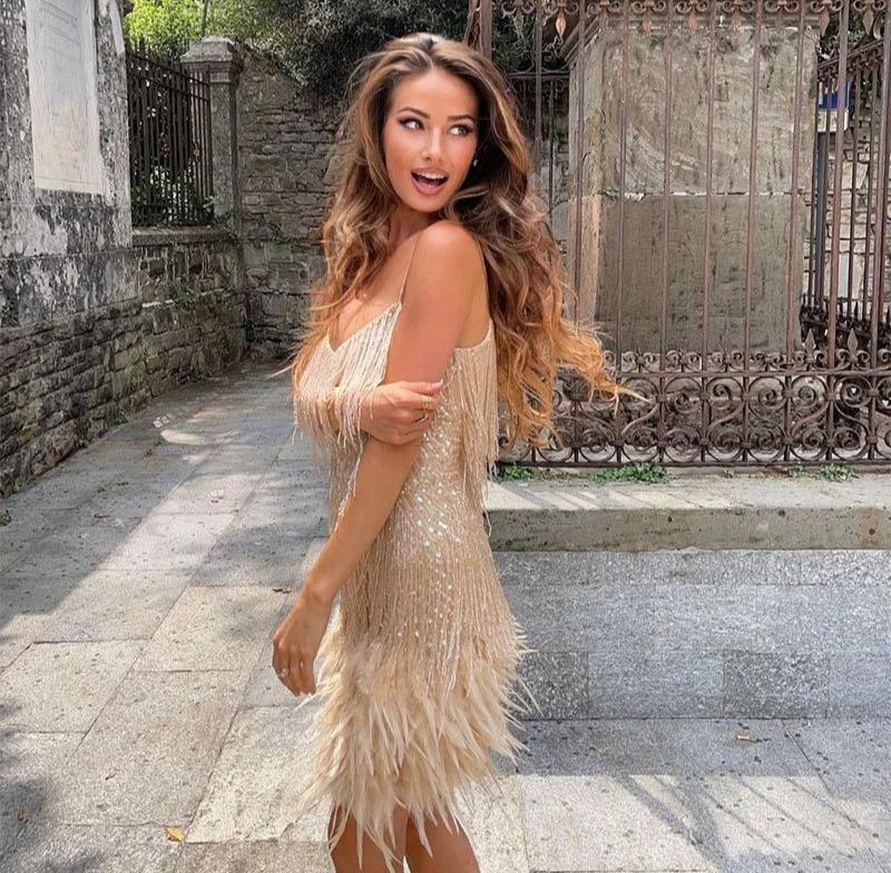 Sophie | Dames Cocktailjurk met Franjes en Veren voor Feestelijke Evenementen 8