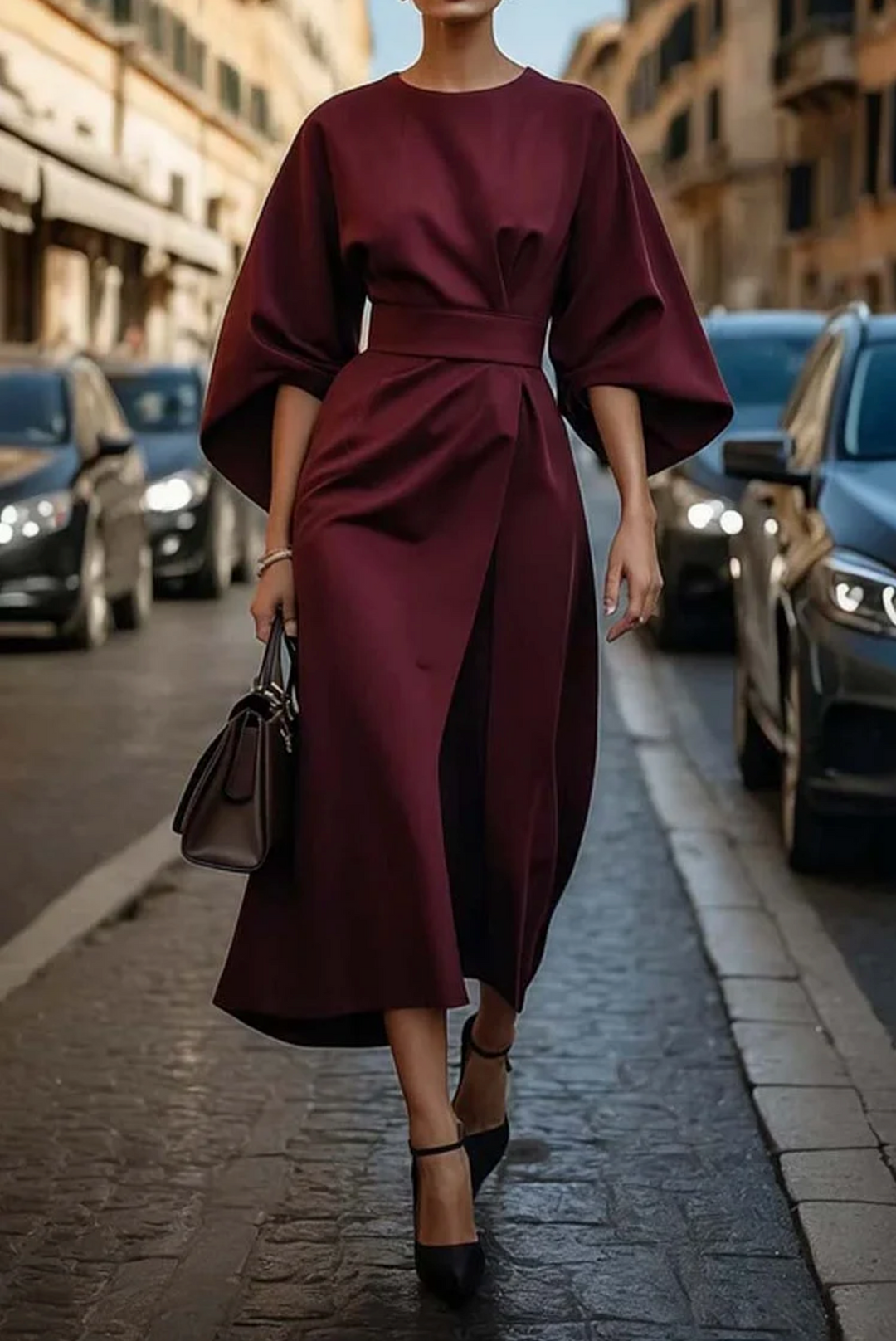 Sophie | Elegante Damesjurk met Lantaarnmouwen en Taille Riem voor Feestelijke Gelegenheden 3