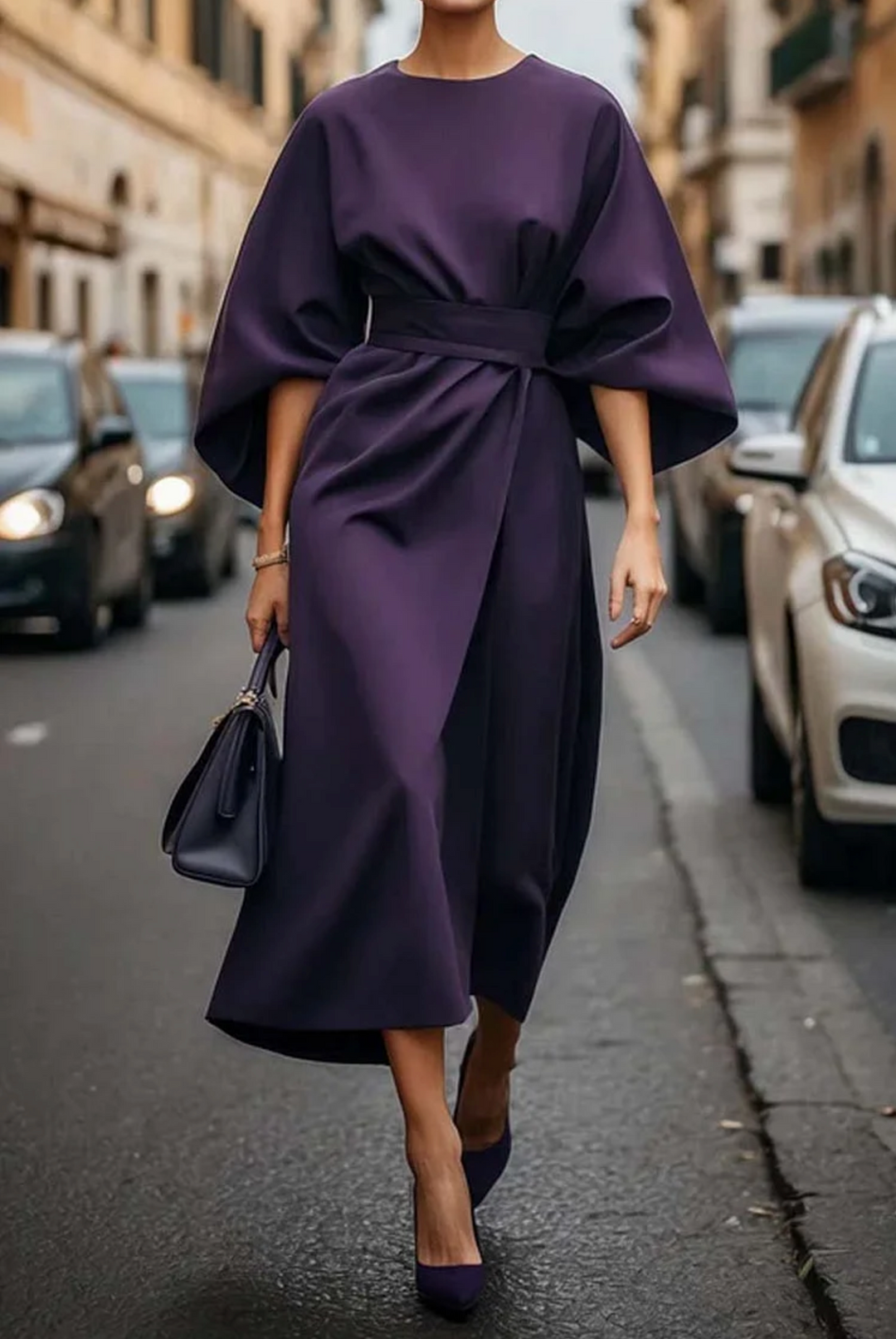 Sophie | Elegante Damesjurk met Lantaarnmouwen en Taille Riem voor Feestelijke Gelegenheden 5