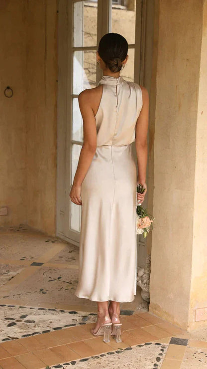 Sophie | Elegante Halter Midi-Jurk voor Dames met Gedrapeerde Halslijn 1