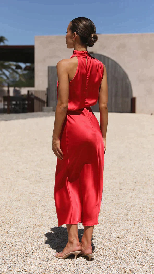 Sophie | Elegante Halter Midi-Jurk voor Dames met Gedrapeerde Halslijn 7