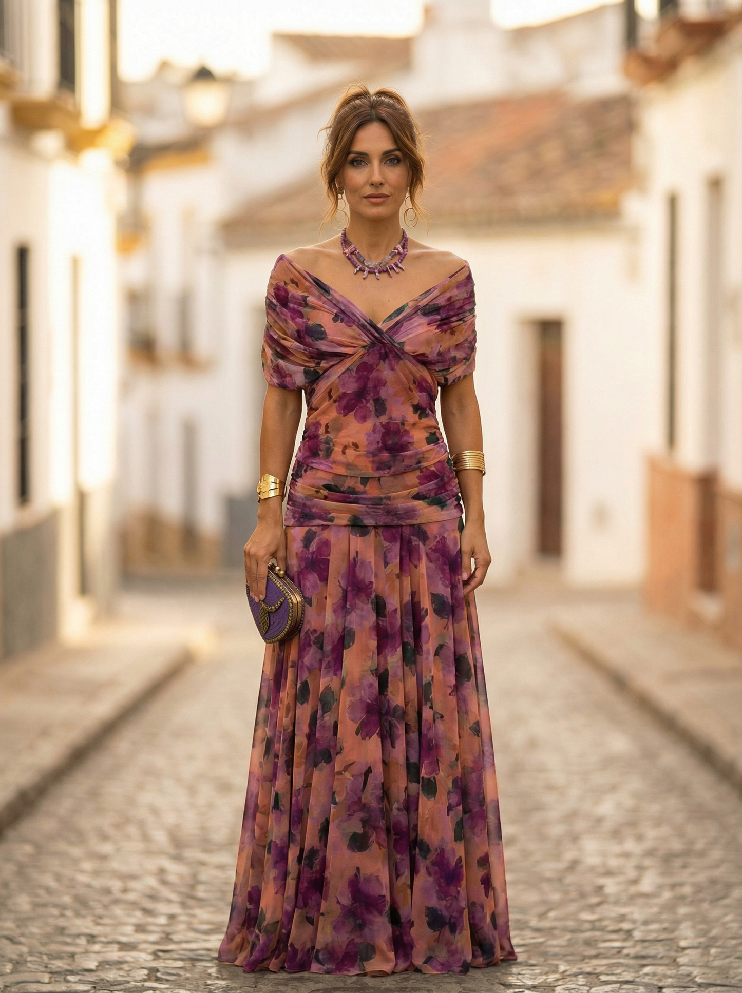 Sophie | Elegante Lange Damesjurk met V-hals en Ruches voor Bruiloften 12