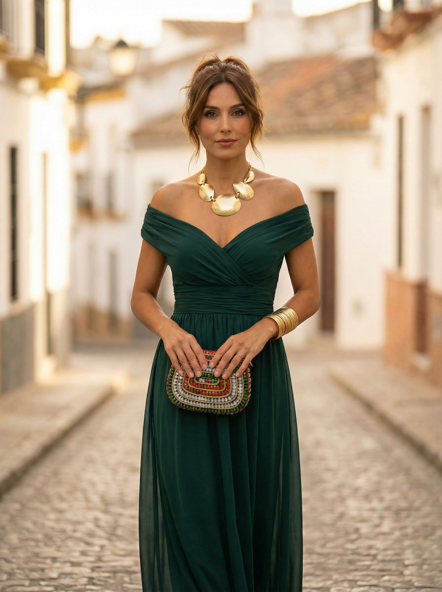 Sophie | Elegante Lange Damesjurk met V-hals en Ruches voor Bruiloften 9