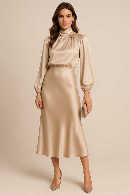 Sophie | Elegante Midi-jurk met Hoge Hals voor Dames in Winterstijl 0