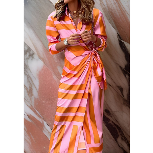 Sophie | Elegante Wikkeljurk Dames met Verstelbare Taille en Gestreepte Print 0