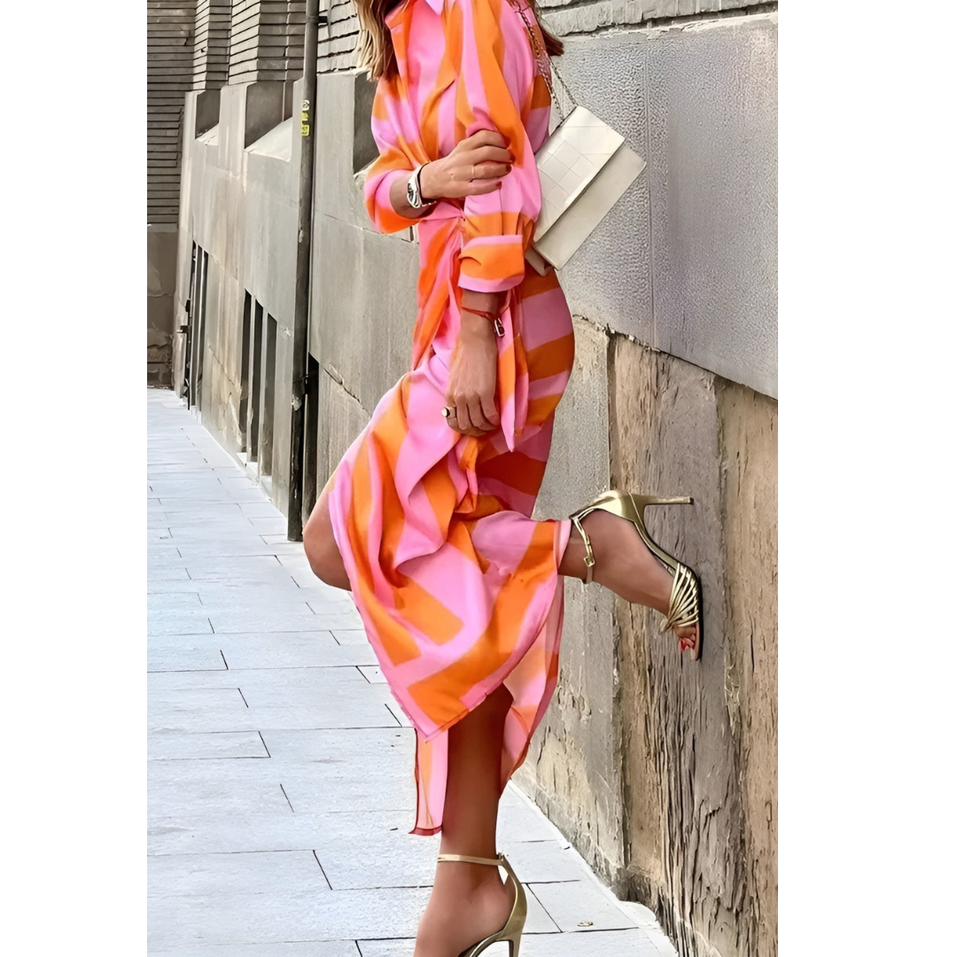 Sophie | Elegante Wikkeljurk Dames met Verstelbare Taille en Gestreepte Print 2
