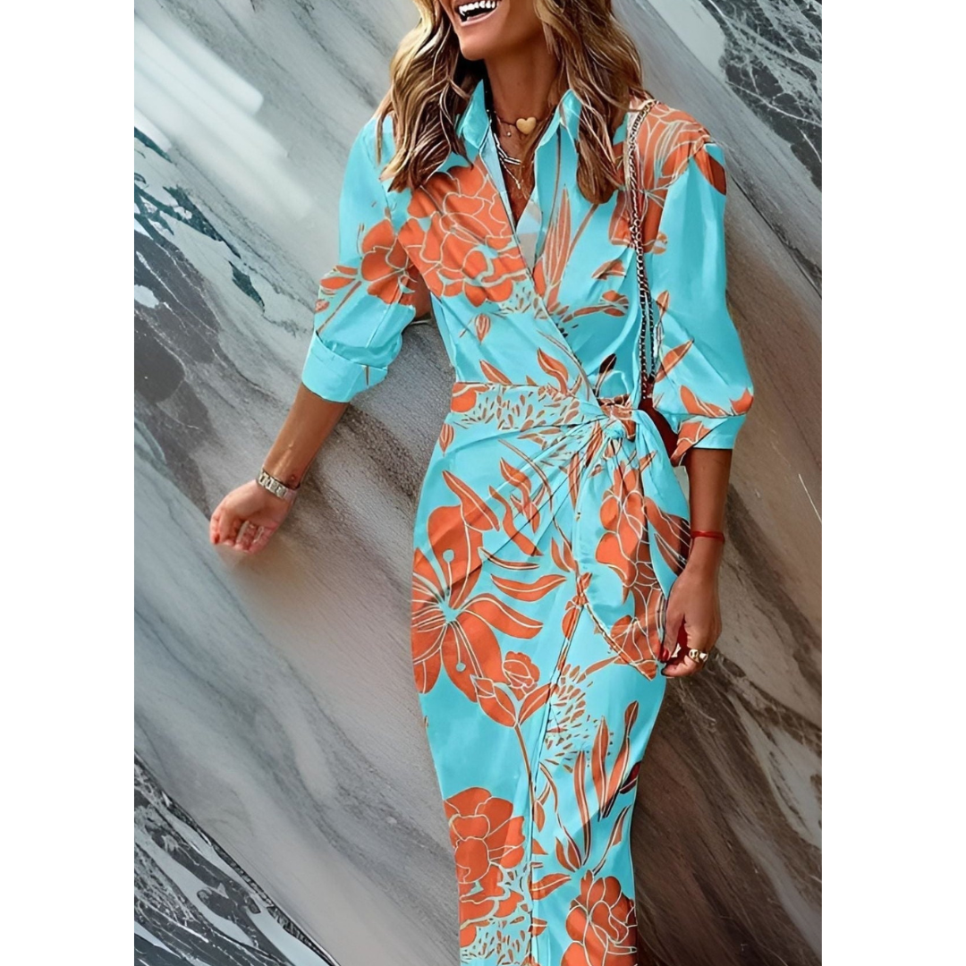 Sophie | Elegante Wikkeljurk Dames met Verstelbare Taille en Gestreepte Print 5