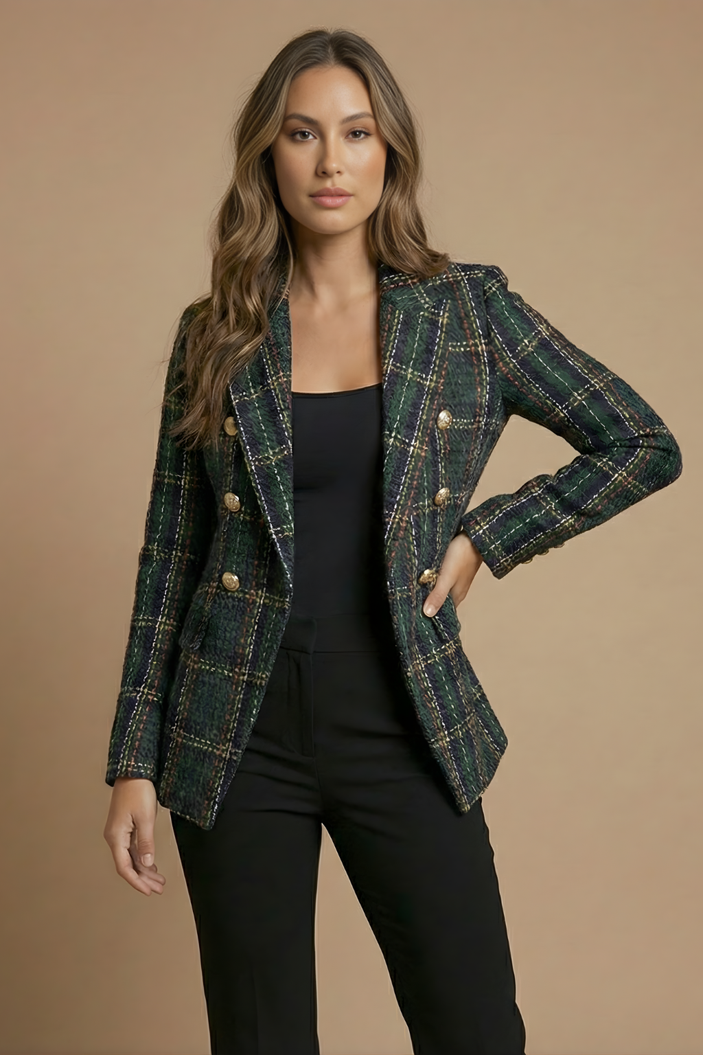 Sophie | Geruit Blazerjack met Dubbele Rij Knopen voor Dames in de Winter 0