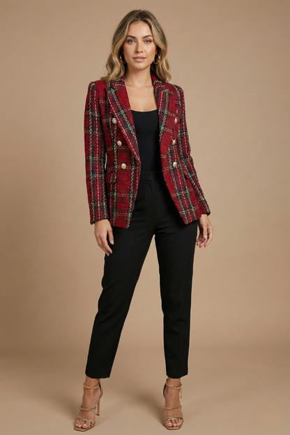 Sophie | Geruit Blazerjack met Dubbele Rij Knopen voor Dames in de Winter 1