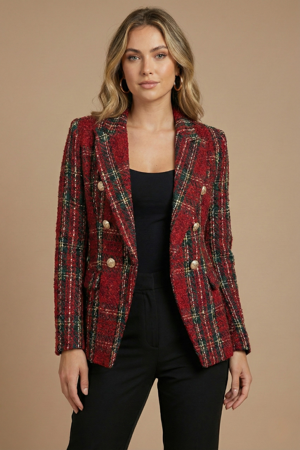 Sophie | Geruit Blazerjack met Dubbele Rij Knopen voor Dames in de Winter 3